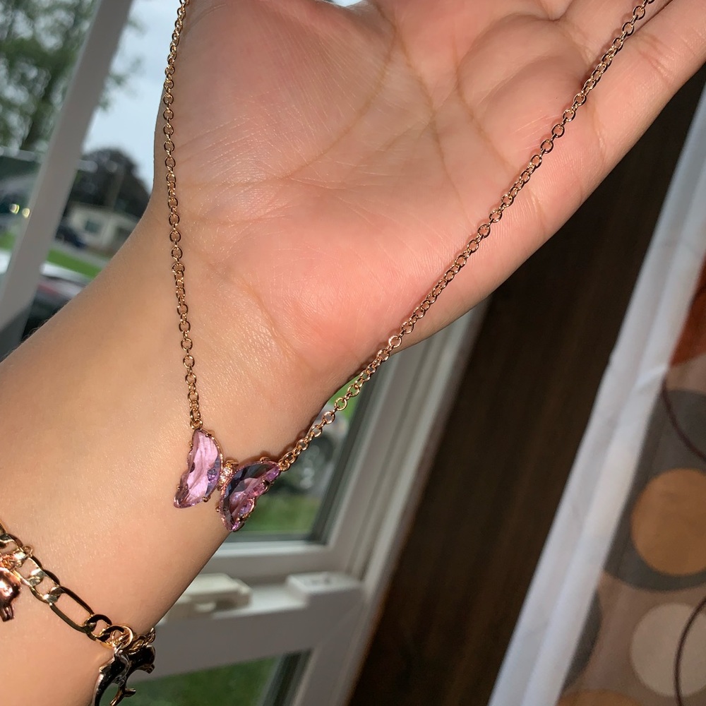 Purple butterfly charm necklace